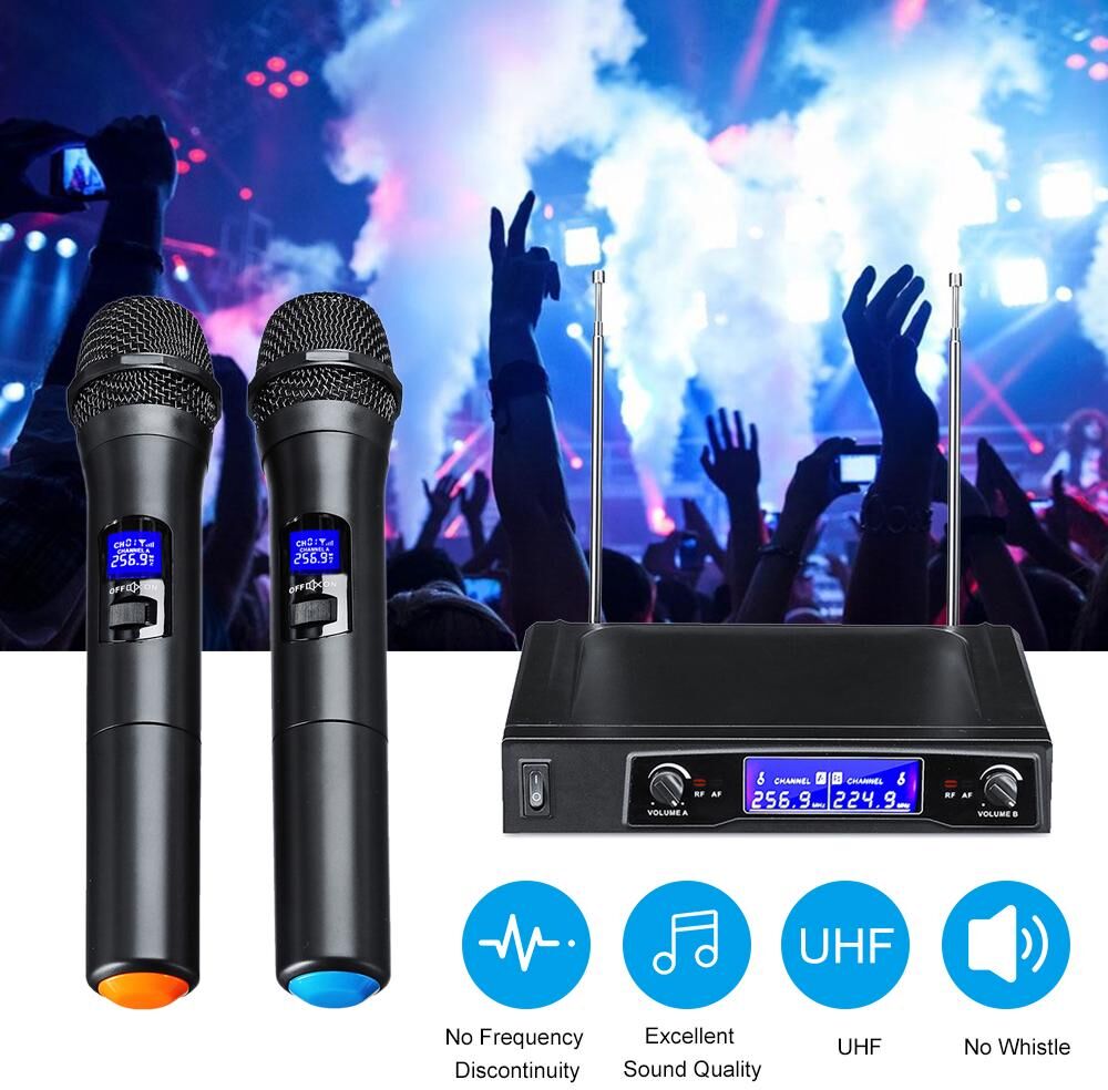 TOMTOP JMS Karaoke Microphones UHF Professional Cordless Dual Handheld Mic System Set