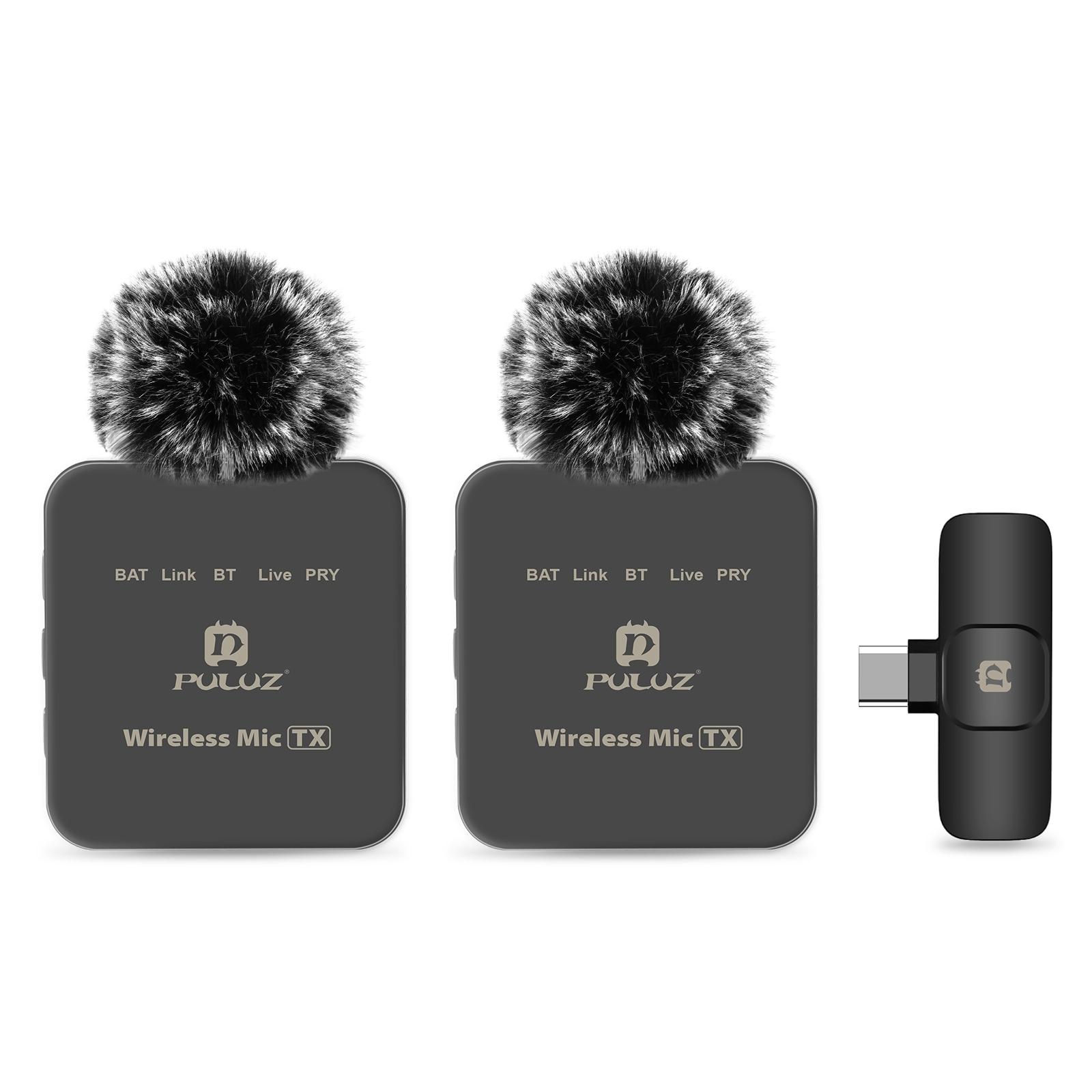 PULUZ PU648B Wireless Microphone System with 1 Receiver & 2 Transmitters 10M Transmission Range