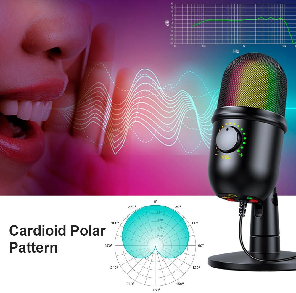 TOMTOP JMS RGB Condenser Microphone Cardioid USB Mic with Colorful Lighting Effect OneButton Mute Realtime