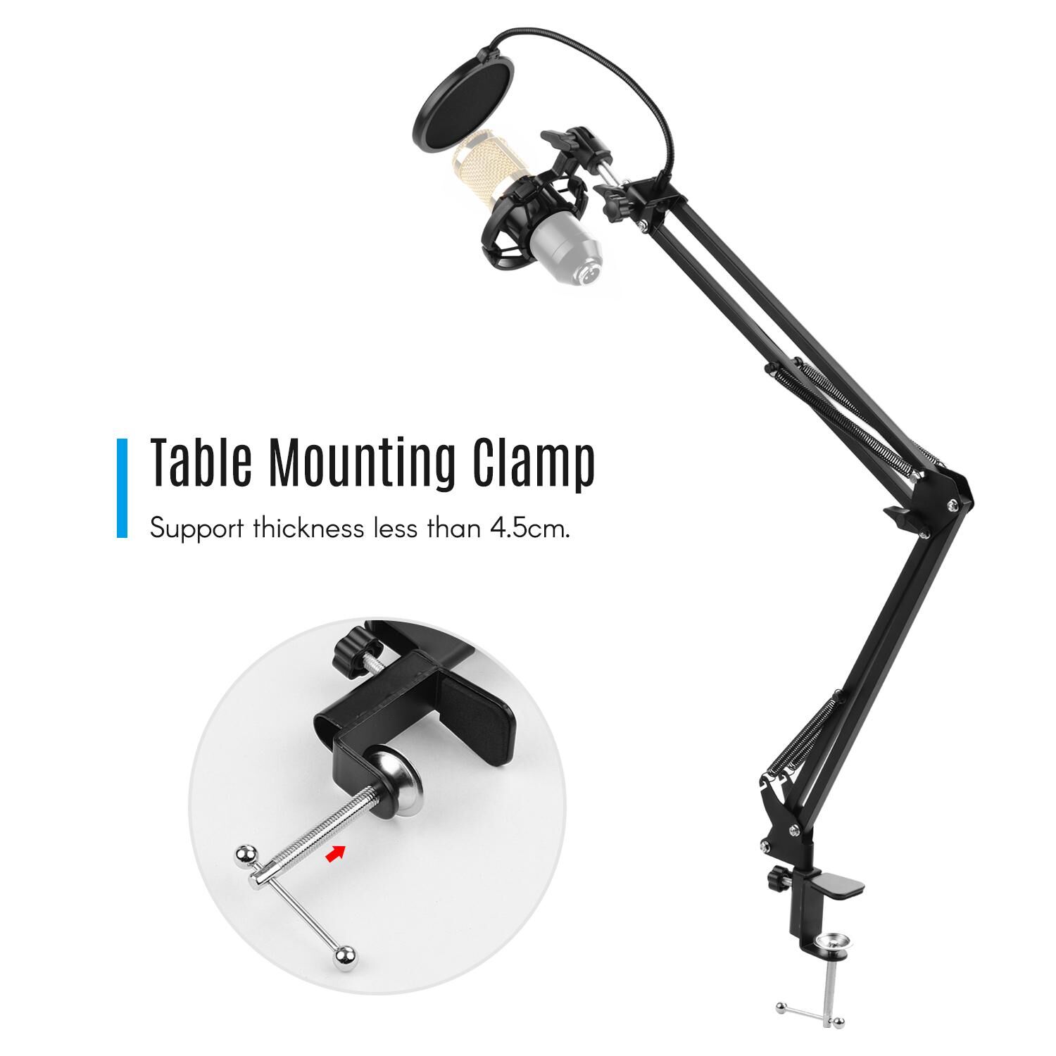 TOMTOP JMS Adjustable Foldable Microphone Stand Heaby Duty Metal Mic Arm Bracket with Shock Proof Holder