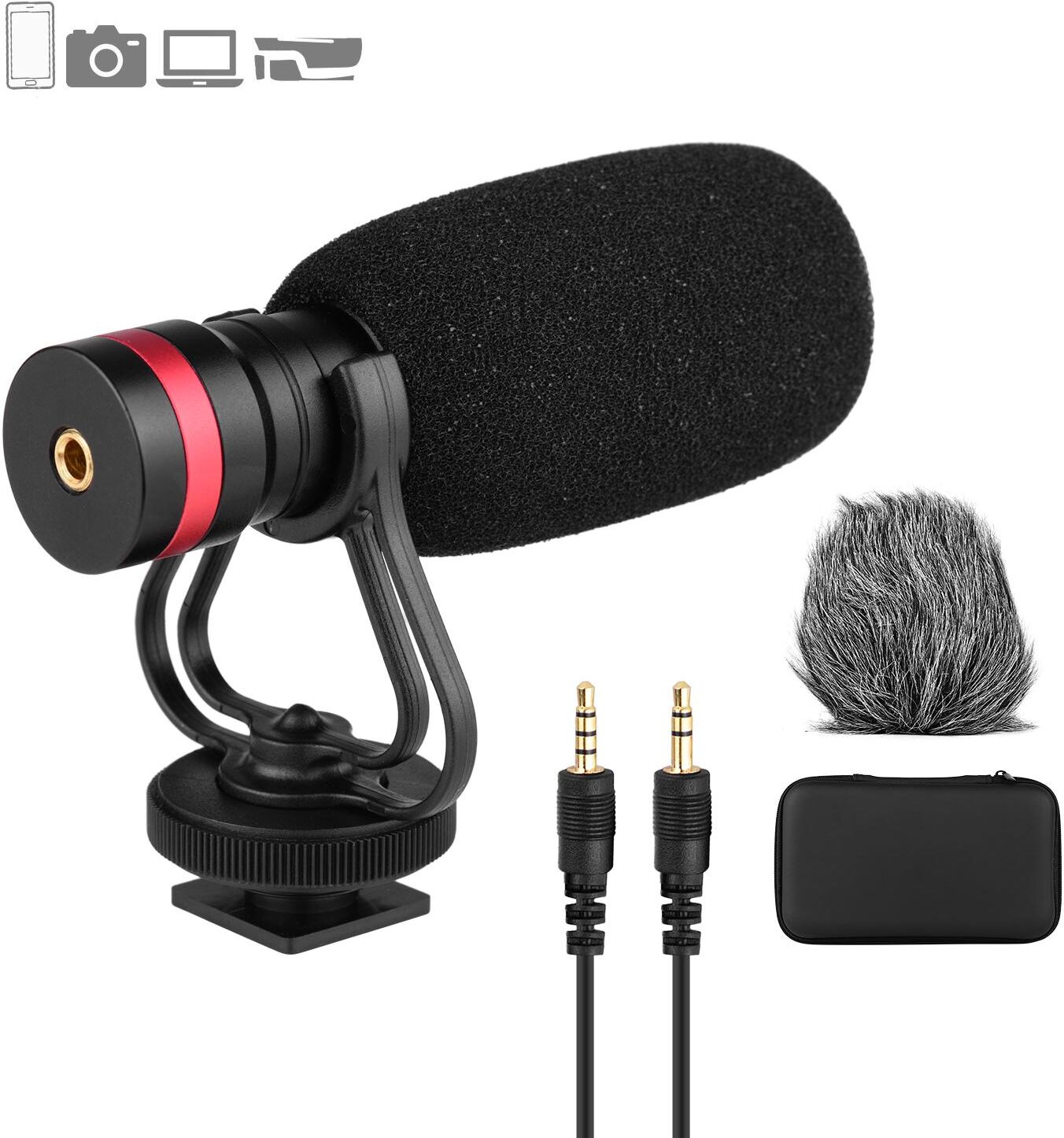 TOMTOP JMS Cardioid Directional Condenser Microphone with Anti-Shock Mount 3.5mm TRS and TRRS Audio Output