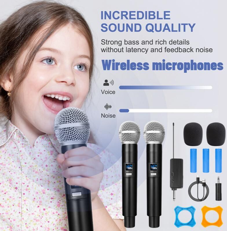 YJMP 2PCS Wireless Microphone UHF High Fidelity Noise Reduction Professional Microphone with Receiver for Karaoke Party Live Show