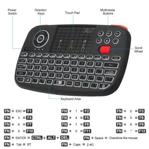 TOMTOP JMS Rii i4 Mini Wireless Keyboard Bluetooth & 2.4GHz Dual Modes Handheld Fingerboard Backlit Mouse