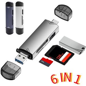 YJMP Electronic 6 In 1 Card Reader Multifunction USB 3.0 Type C/ Micro USB/ Tf SD Memory Card Readers USB Flash Smart OTG Adapter for Phone Laptop Camera Macbook