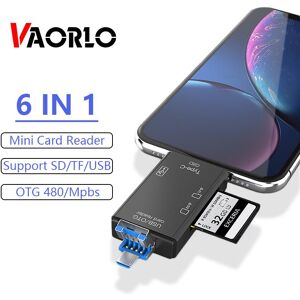 VAORLO 6 IN 1 Portable Mini Card Reader Micro USB Type-C Plug OTG Adapter Support TF Card Play Fast Transmission For Smartphone PC Laptop