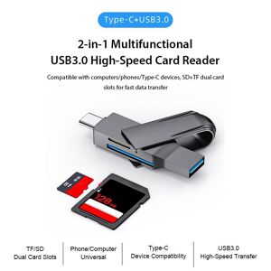 Lenovo Dreamlife Type C Card Reader USB 3.0 High Speed Card Reader SD/TF Dual Port Card Reader Data Transfer Cable U Disk Reader For Macbook Smartphone Mini Keychain
