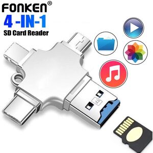 Fonken 4 in 1 Memory Card Reader Smart Adapter Lightning/Mirco/Type-C USB OTG TF Card Reader for iPhone Andriod Xiaomi