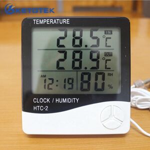 Ketotek LCD Digital Thermometer Hygrometer Weather Station Home Indoor Outdoor C/F Temperature Humudity Meter With Alarm Clock