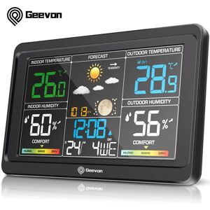 Geevon Comfortable Home Geevon - Wireless Weather Station Thermometer, Table Clock with Temperature and Humidity, Snooze Alarm, Indoor, Outdoor, 8665