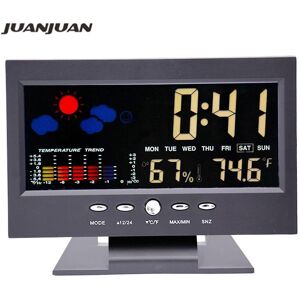 JUANJUAN Tool mall Digital Weather station Thermometer Hygrometer Temperature Humidity With Clock Alarm Calendar voice-activated backlight Function