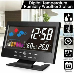 COOL MOTO 5-in-1 Led Digital Alarm Clock Calendar Weather Display Thermometer Humidity Monitor With Snooze