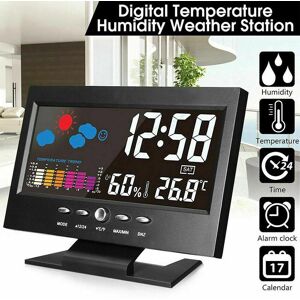 ElectMarket LCD Color Screen Digital Display Snooze Alarm Clock Indoor Temperature And Humidity Monitor Weather Forecast Time And Date Display Clock Tool