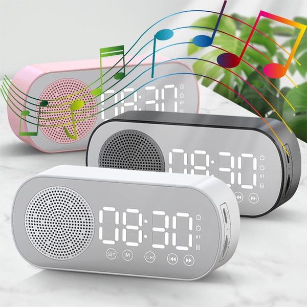 Crazy3C Digital Display LED Electronic Alarm Clock HIFI Stereo Bluetooth Speaker HD Mirror Alarm Clock Support TF With FM Radio Function