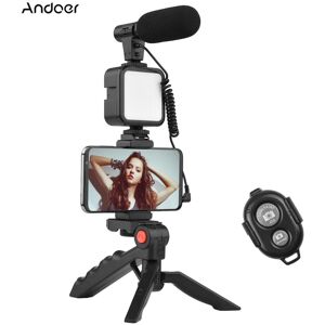 Andoer Phone Vlog Video Kit with Table Tripod Phone Holder with Cold Shoe Microphone LED Video