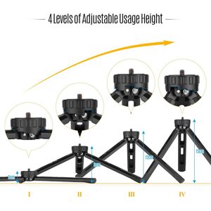 TOMTOP JMS Desktop Metal Tripod Stand 1/4 inch Screw 4 Levels Adjustable Height for DSLR Camera Gimbal