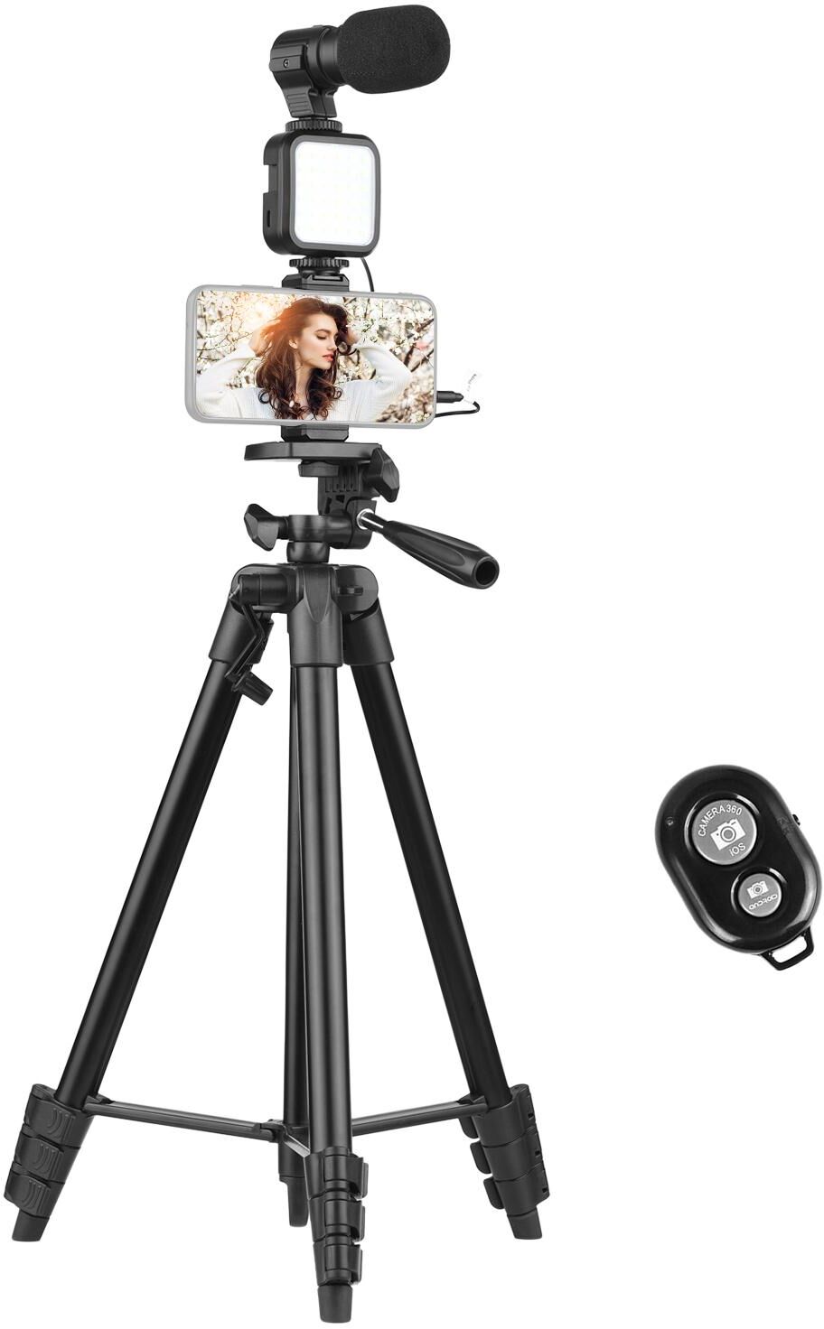 TOMTOP JMS 53 Inch Tripod Vlog Kit Smartphone Photography Set Tripod + LED Light + Microphone + Smartphone