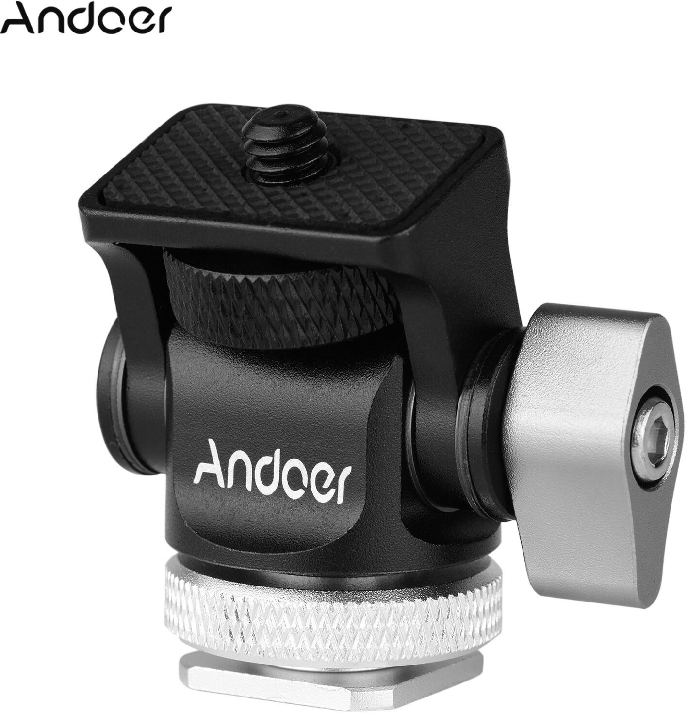 Andoer Mini Monitor Mount Tripod Head Cold Shoe Adapter Aluminum Alloy 1/4 Inch Screw for Flash Microphone LED Fill Light Lamp