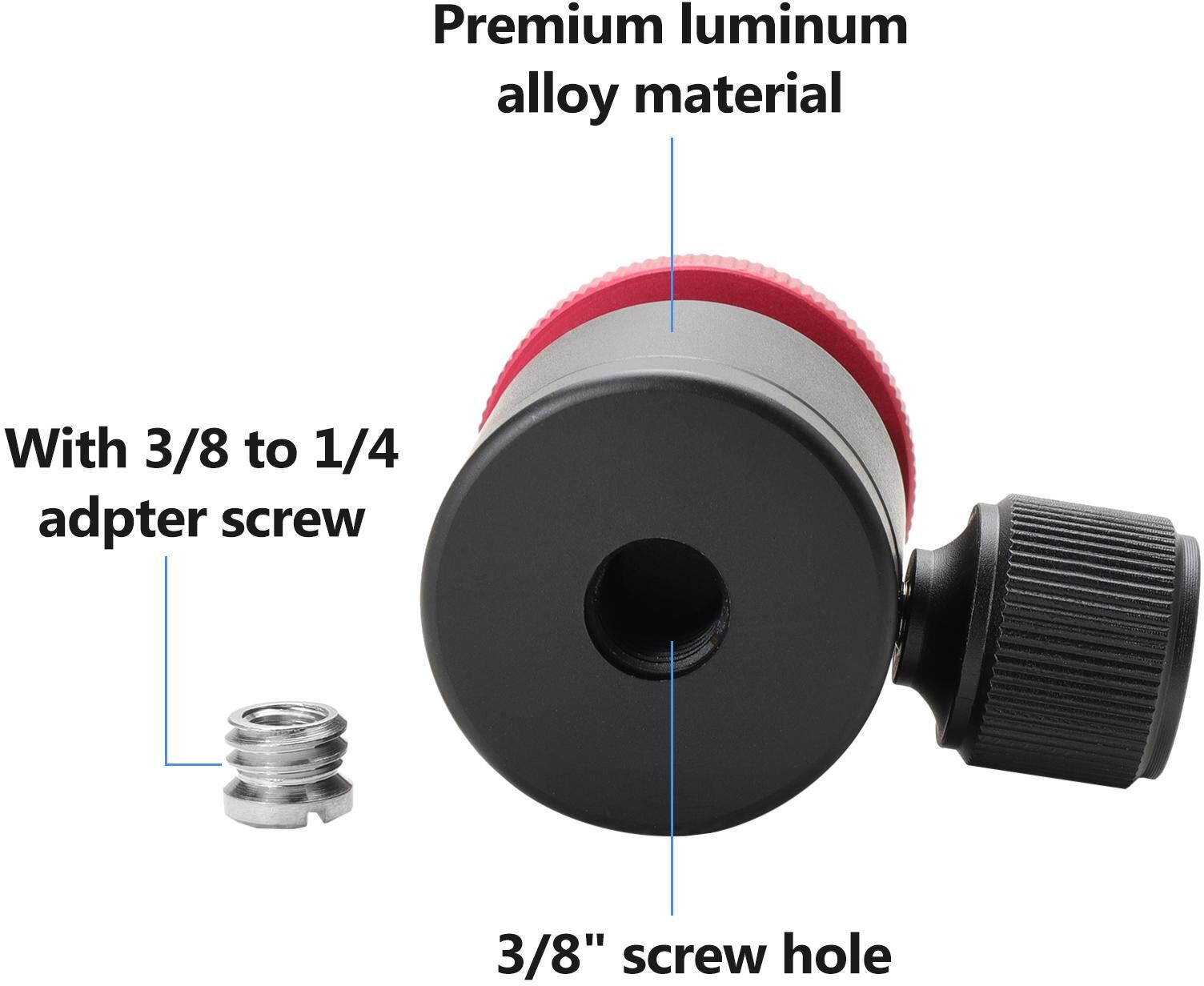 TOMTOP JMS Aluminum Alloy Mini Ball Head Rotatable Ball Head Photography Accessory Replacement with 3/8 Inch