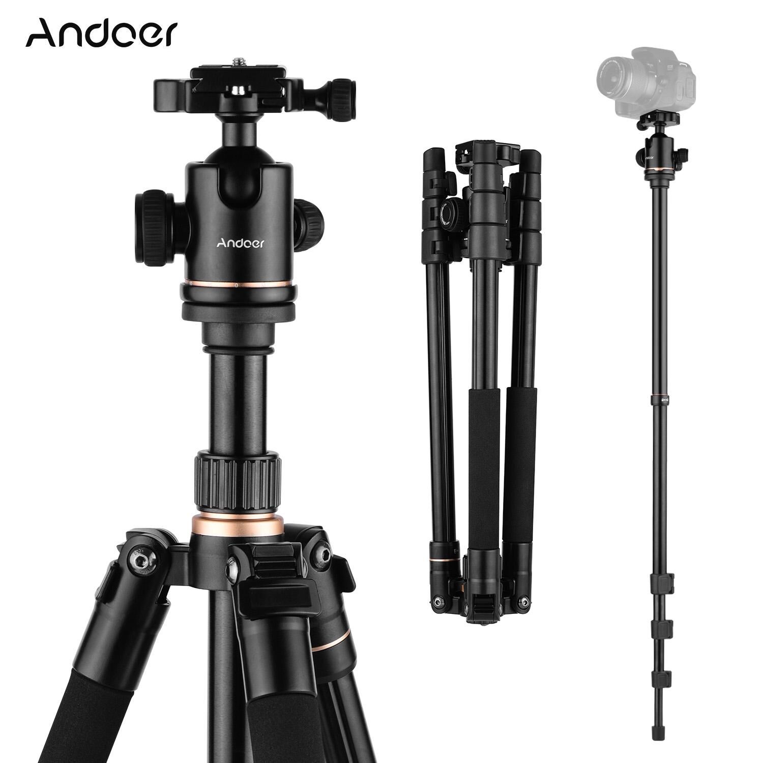 Andoer 164cm/64.57in Photography Tripod Monopod Stand Aluminium Alloy 360degrees  Rotatable Ball Head 8kg