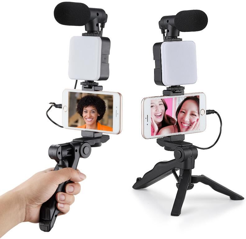 JTKE Phone Holder Photography Lighting Smartphone Video Kit Microphone LED Selfie Tripod Recording Handle Portable Stabilizer Bracket