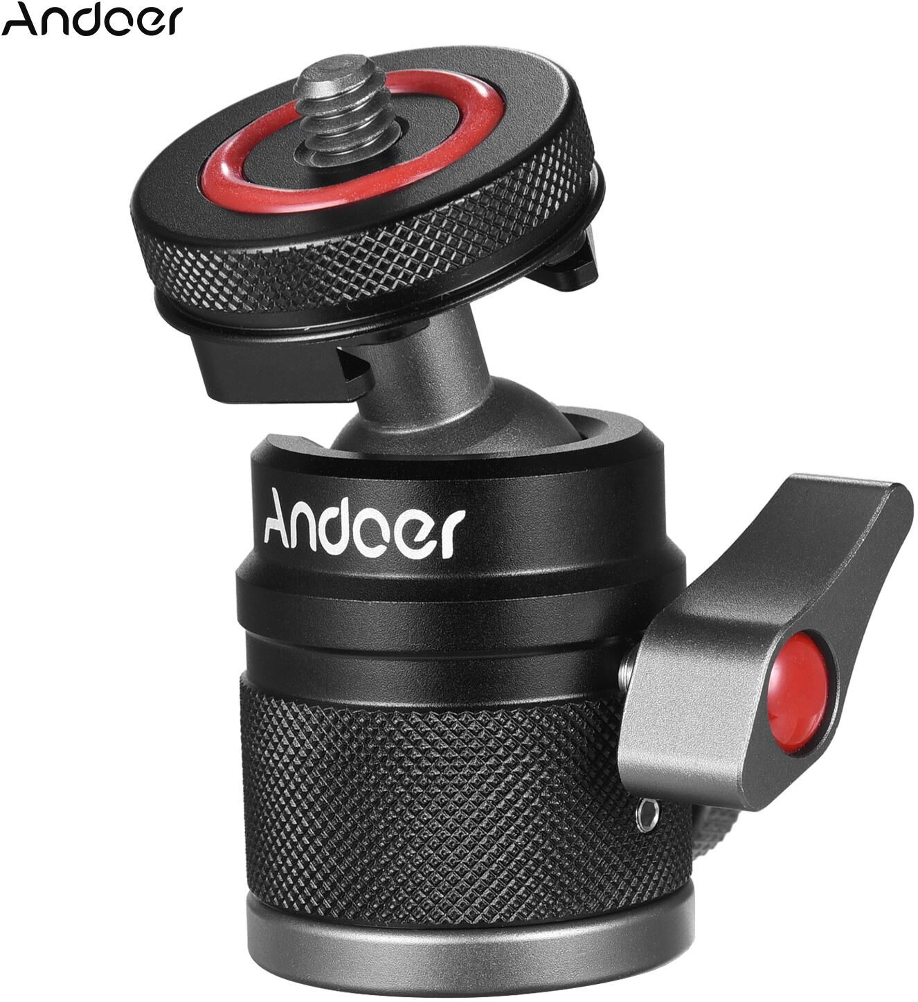 Andoer Mini Ball Head Adapter Monitor Mount Cold Shoe Adapter 360 degrees  Rotating Aluminum Alloy 1/4 Inch