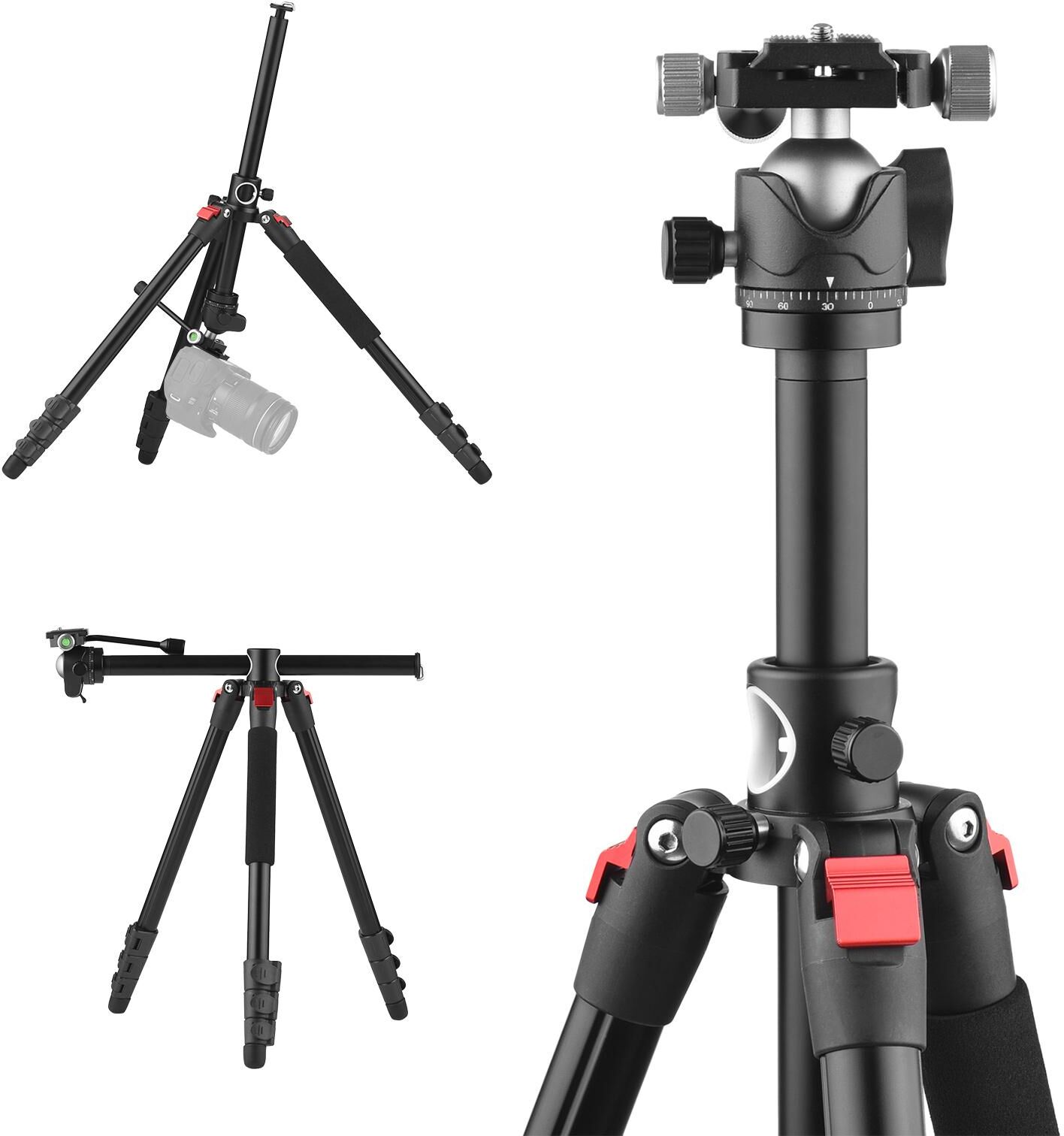 TOMTOP JMS Multi-functional Photography Tripod for Camera 170cm/ 67in Horizontal Tripod Stand Aluminum Alloy