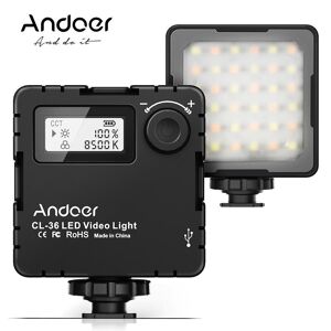 Andoer CL-36 Mini Bi-color LED Video Light 2800K-8500K Dimmable Built-in Rechargeable Battery LCD Display Vlog Fill Light for DSLR Camera