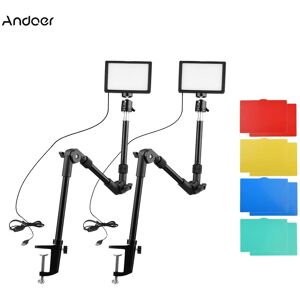 Andoer USB Video Conference Lighting Kit Including 2 * LED Video Lights 3200K-5600K Dimmable + 2 *