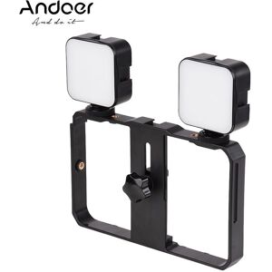 Andoer Mini LED Video Light 5W Photography Fill-in Lamp 6500K Dimmable, 2pcs + Handheld Smartphone