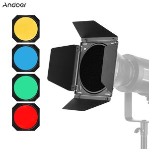 Andoer Photography Light Barn Door Barndoor Kit with Honeycomb Grid 4pcs Color