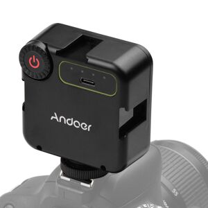 Andoer W49S Mini LED Video Light 5600K Dimmable 5W Built-In Rechargeable Battery 3 Cold Shoe Mounts