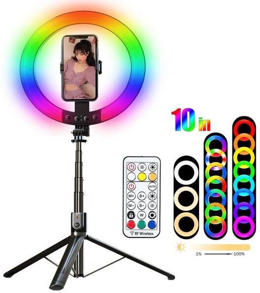 Electronic Welfare Mall 10 Inches RGB Selfie Ring Light Photography LED Fill Light With Tripod Stand Photo Led Selfie Remote Control Lamp For Makeup/YouTube/Live Stream