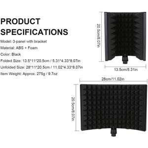 TOMTOP JMS Microphone Isolation Screen with High-Density Absorbing Sponge 3-Panel Foldable Windshield Mini