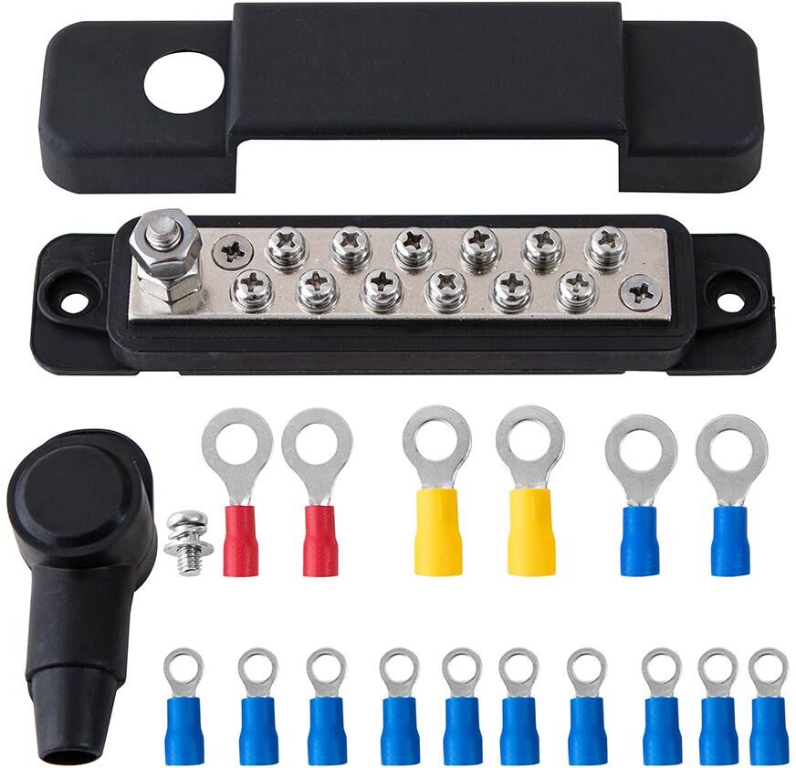 Skyfree Black 12 Way Bus Bar Power Distribution 12V 150A Rated Terminal Block for Auto Marine