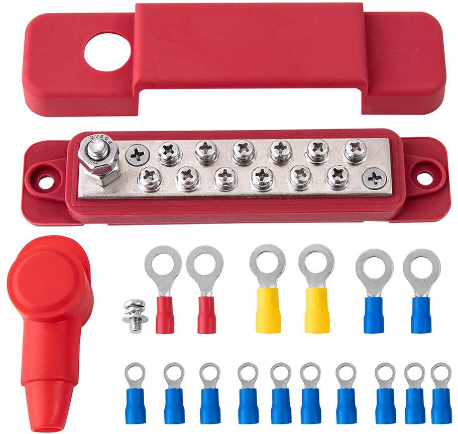 loverapple Red 12 Way Bus Bar Power Distribution 12V 150A Rated Terminal Block for Auto Marine