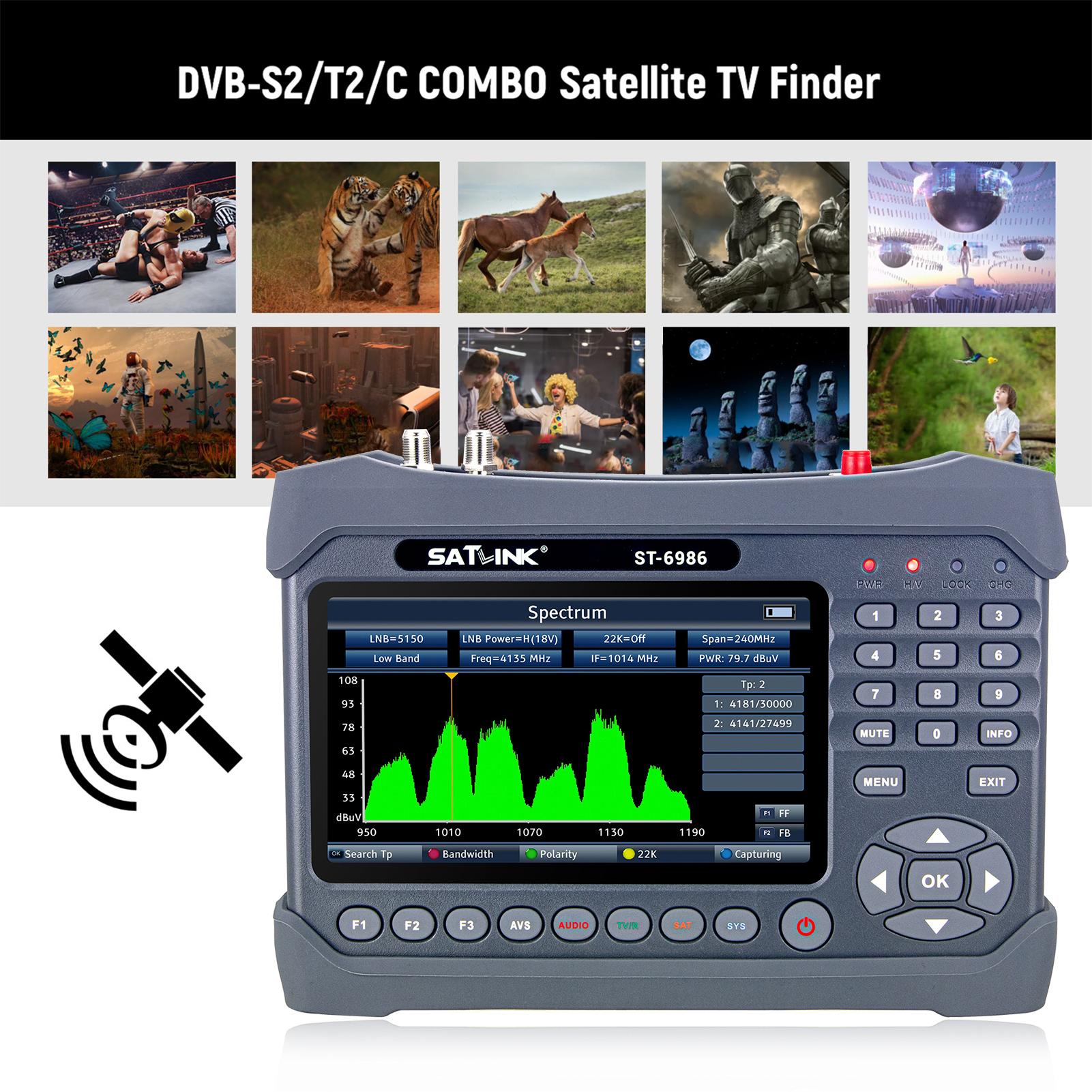 TOMTOP JMS ST-6986 DVB-S/S2/T/T2/C Satellite Finder Combo Satellite TV Signal Finder Digital Handheld Signal