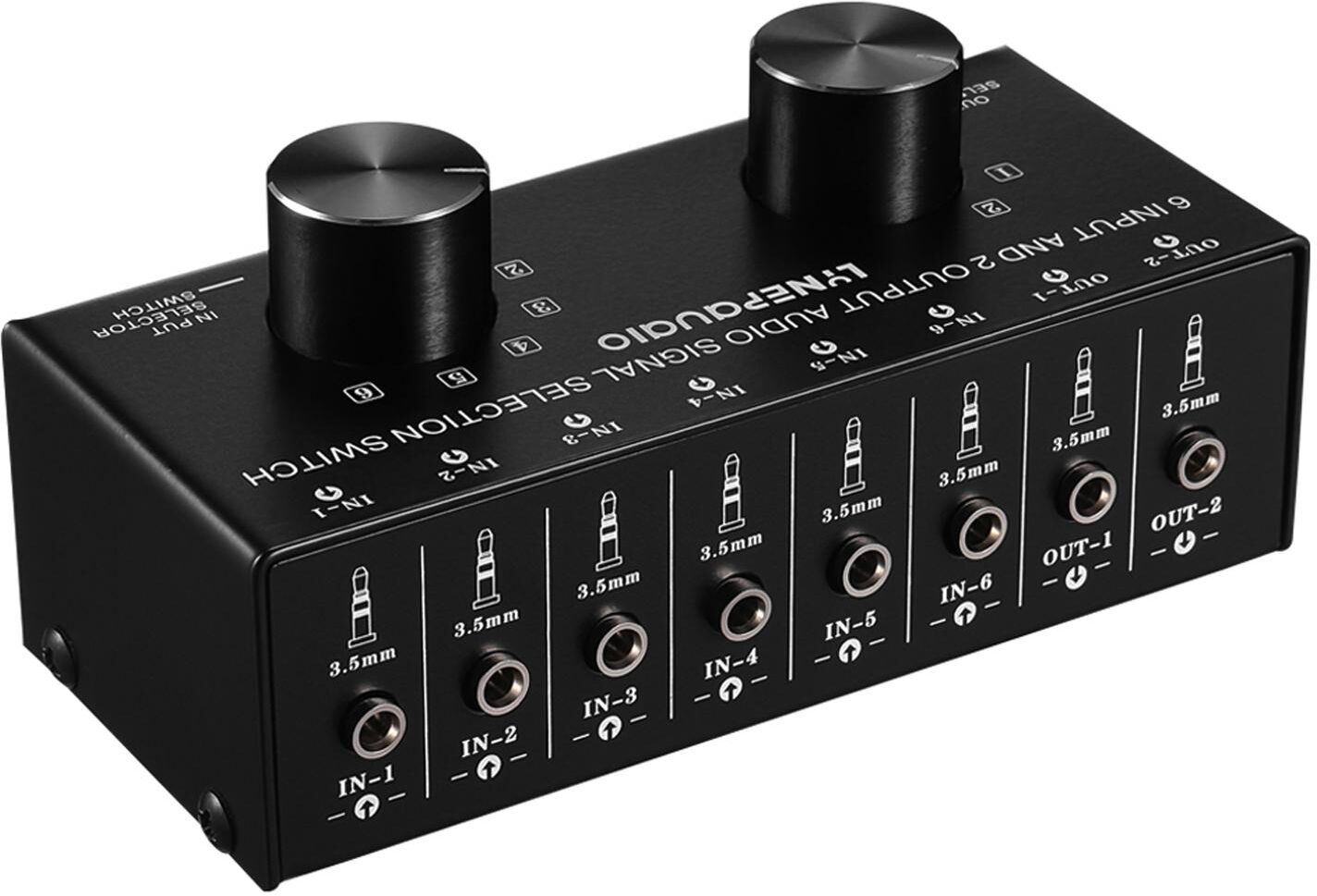 TOMTOP JMS 6-In-2-Out Audio Switcher Two-Way Audio Signal Selector Box Splitter Distributor with 3.5mm Audio