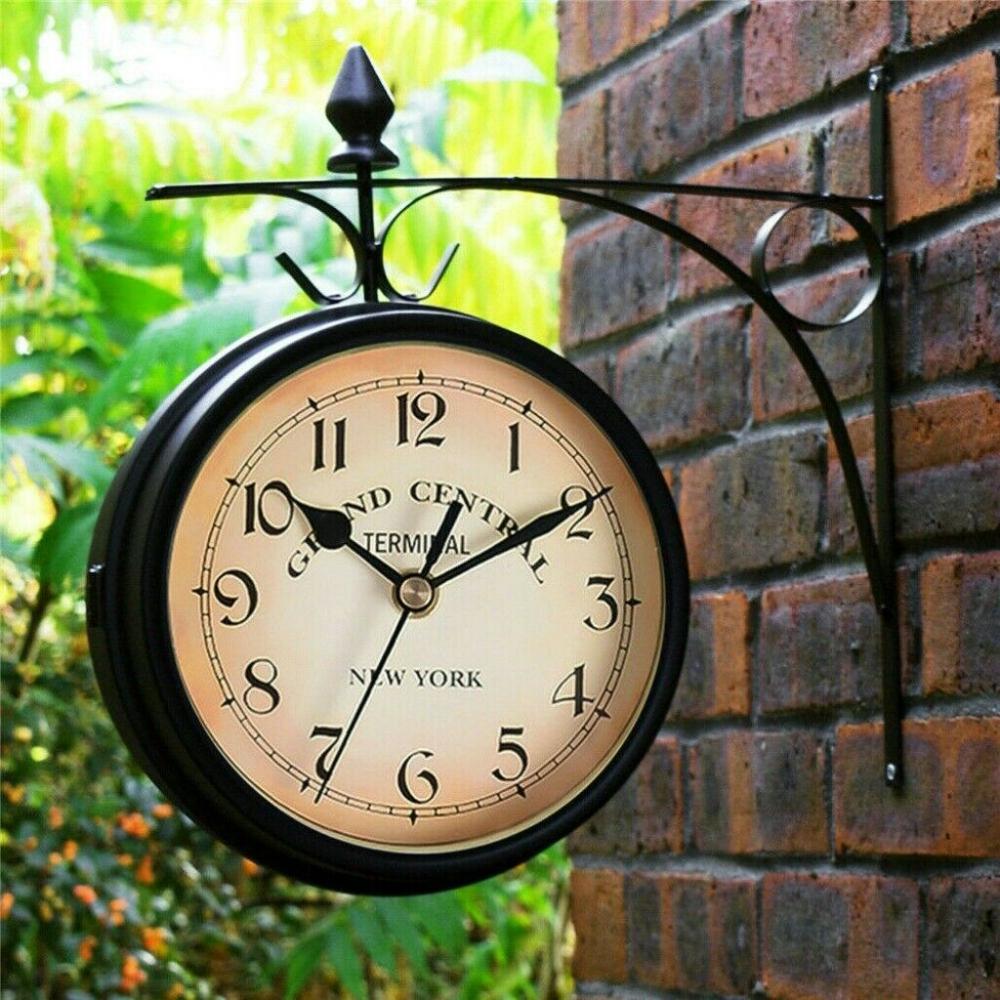 MIJIA HOME Durable Garden Decoration Home Decor Retro Metal Clock Bracket Outside Double Sided Wall Clock