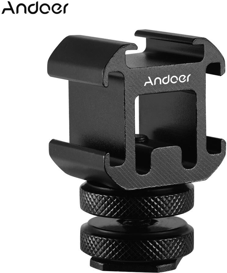 Andoer On-Camera Mount Adapter 3 Cold Shoe Mount Adapter for DSLR Camera for LED Video Light Microphone Monitor