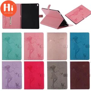 Hi Case Hi For Ipad Case Cat Girl Embossed PU Leather Wallet Stand Case with Auto Wake/Sleep Smart Cover