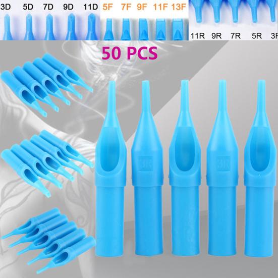 Dear Makeup 50Pcs Plastic Sterile Disposable Tattoo Nozzle Tips Needle Tube RT FT DT Blue