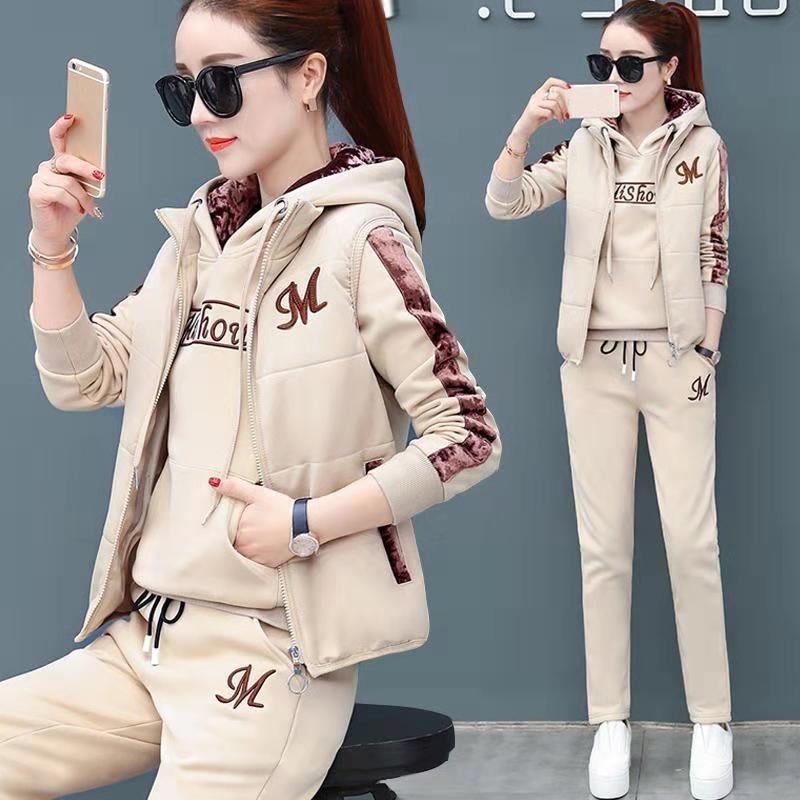 JR-Studio Plush Thickened Sportswear Suit Women Autumn And Winter Leisure Three-piece Winter Fashion Suit