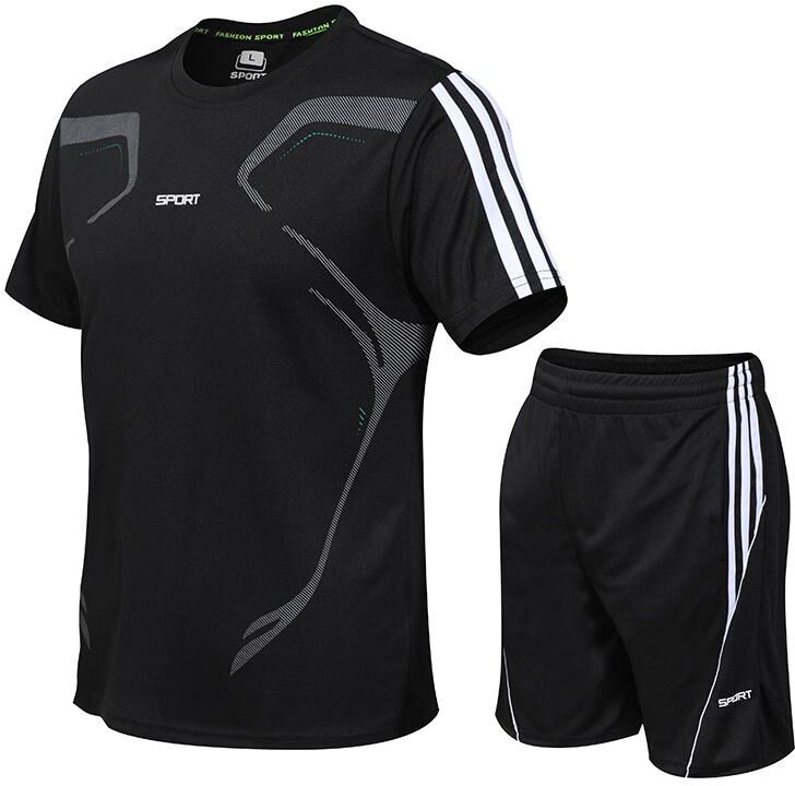 1Aowner Men's Fitness Suit Quick-drying Short-Sleeved Sportswear Fashion Two-piece Tracksuit