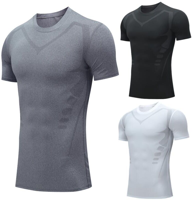 YOUNAXIN Men Black Short Sleeves T-Shirts Base Layer Basketball White Sports Tight Compression Gym Fitness Jogger Gray Running Top Outdoor Skinny Sportswear