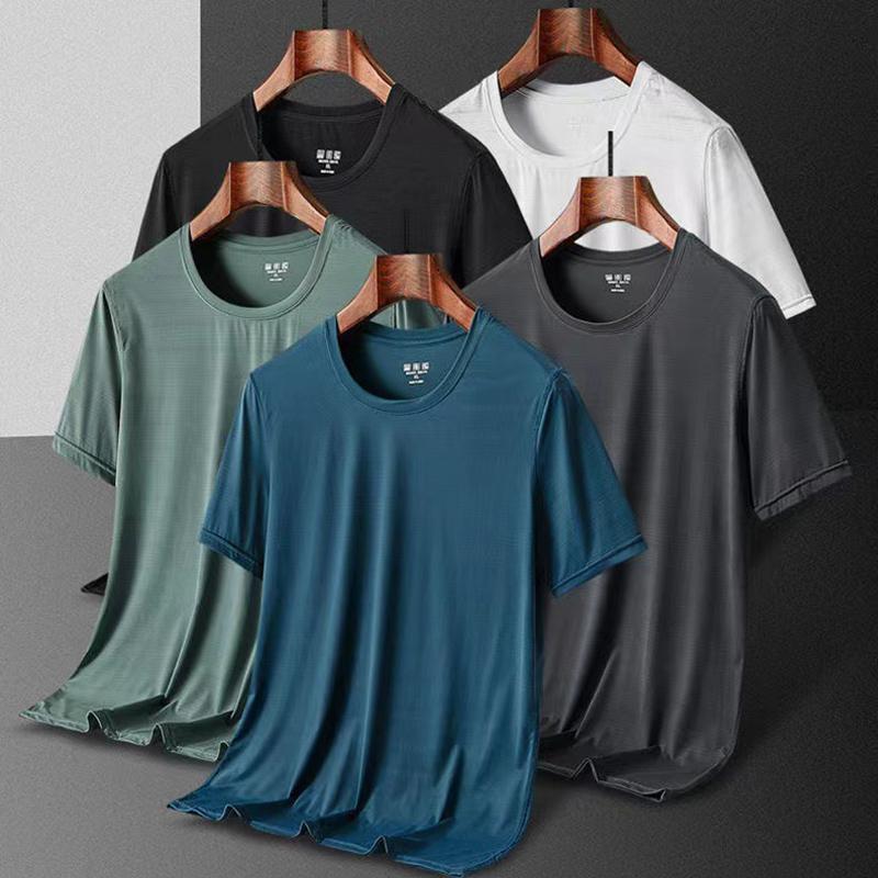 Source universe Ice Silk Quick-drying Round Neck Sport T-shirt Gym Jerseys Fitness Shirt Trainer Running T-shirt Men Breathable Sportswear Solid Color