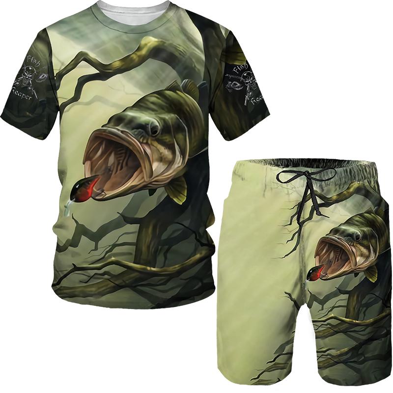 ETST WENDY 05 Men's Summer Fishing Camping Set T-shirt + Shorts 2-piece Set Outdoor Sportswear Tracksuits Oversized Short Sleeve Clothes Suit