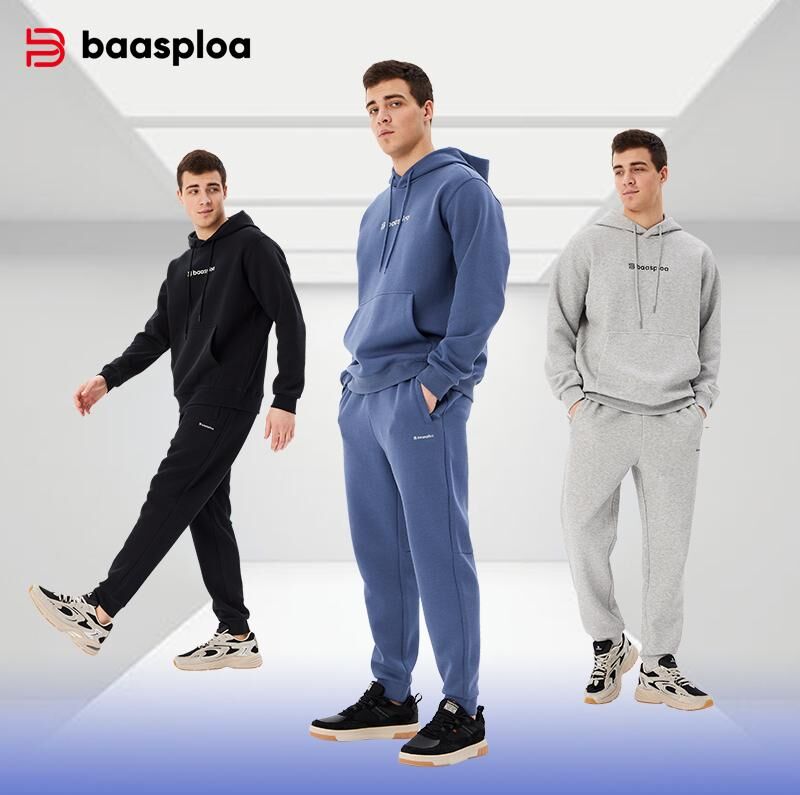 Baasploa Brand Men Training Sets Casual Sport Suit Hoodies Pants Men  High Quality Male Sportswear Plus Size