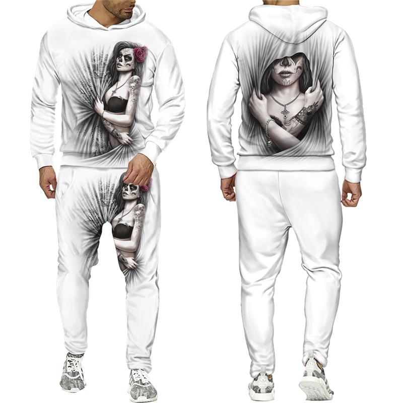 Sportswear Home Novelty Skull and Beauty 3D Print Hoodie Suit Cool Unisex Street Sportswear Tracksuit 2023 Fashion Hip Hop Sweatshirts Pants Set