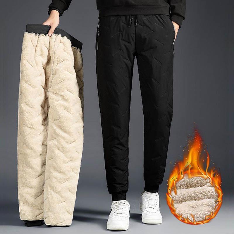 VIYOO Winter Clothes Men's Thick Cotton Plus Velvet Warm Clothing Windproof Waterproof Outdoor Sportswear Sweatpants Trousers For Men
