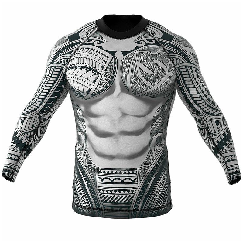 rocacorp Mens Training Compression Shirt 3D Printed T-shirts Quick Dry Running Tights Long Sleeve Sportswear Workout Clothes